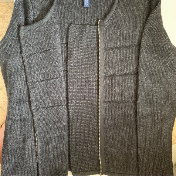 GAP Alpaca Wool Knit Charcoal Gray Front Zip Sweater Large Chunky Moto - Picture 7 of 8